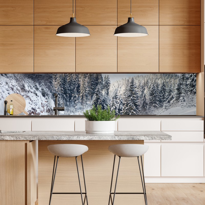 Naklejka repozycjonowalna zimowa droga w zaśnieżonym lesie – Wallissimo® Naklejka repozycjonowalna zimowa droga w zaśnieżonym lesie – Wallissimo®