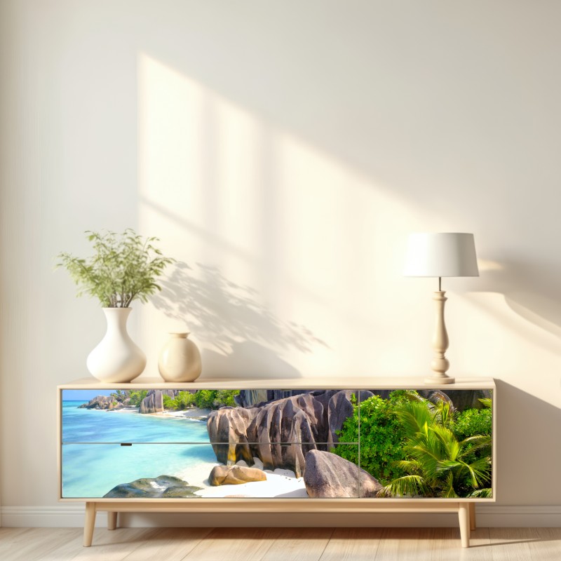 Naklejka repozycjonowalna Anse Source d'Argent, La Digue turkusowa plaża marzeń – Wallissimo® Naklejka repozycjonowalna Anse Source d'Argent, La Digue turkusowa plaża marzeń – Wallissimo®