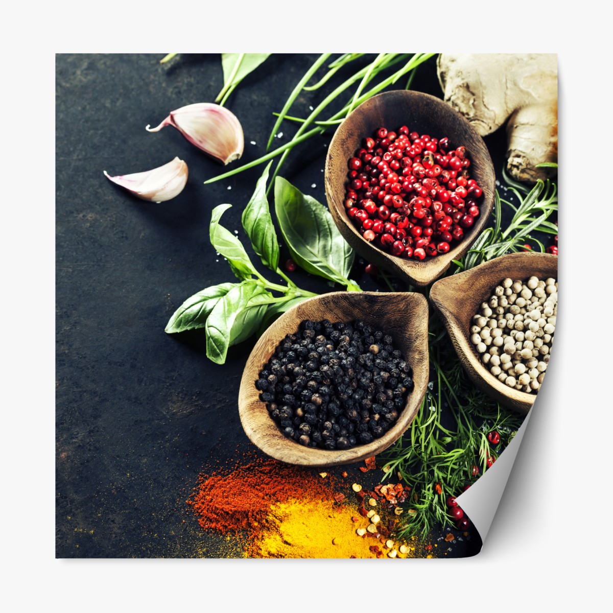 Repositionable sticker vibrant spices and fresh herbs