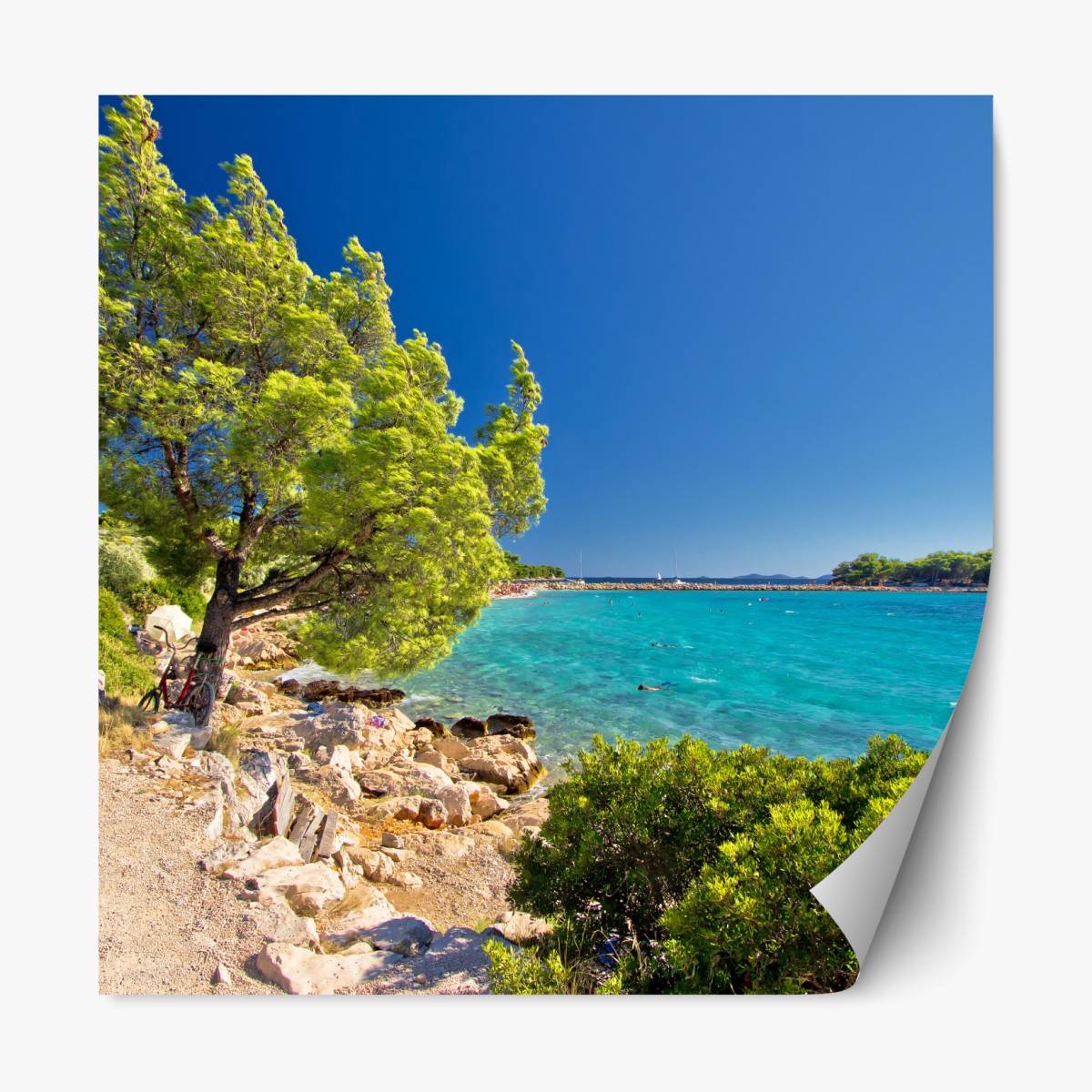 Repositionable sticker idyllic turquoise beach on Murter Island