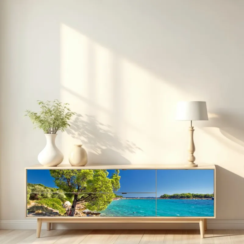 Naklejka repozycjonowalna idylliczna turkusowa plaża na wyspie Murter – Wallissimo® Naklejka repozycjonowalna idylliczna turkusowa plaża na wyspie Murter – Wallissimo®