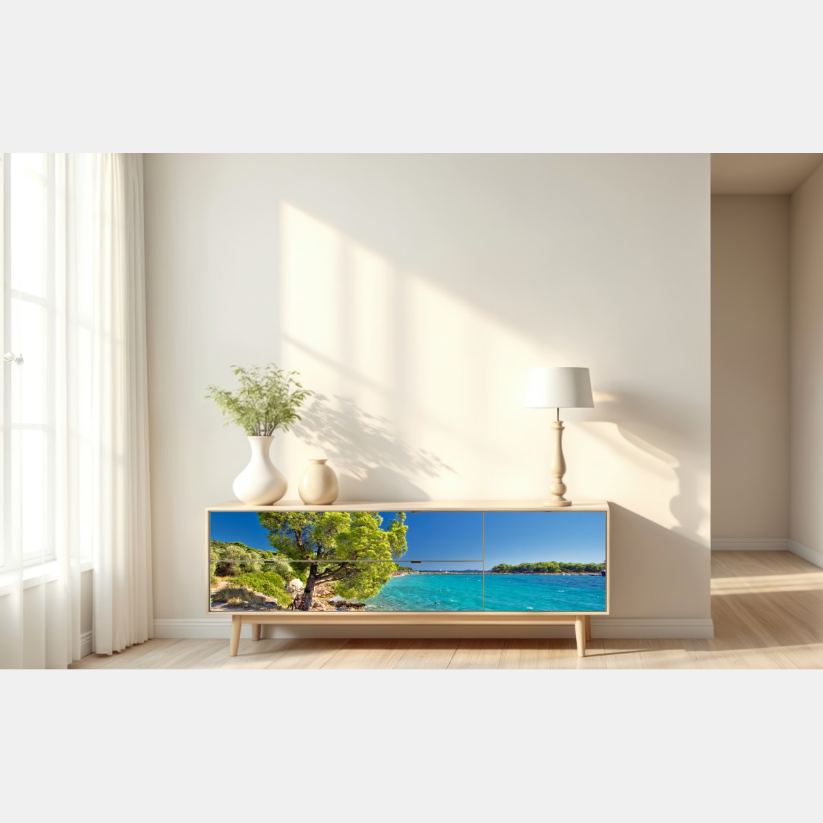 Naklejka repozycjonowalna idylliczna turkusowa plaża na wyspie Murter – Wallissimo® Naklejka repozycjonowalna idylliczna turkusowa plaża na wyspie Murter – Wallissimo®