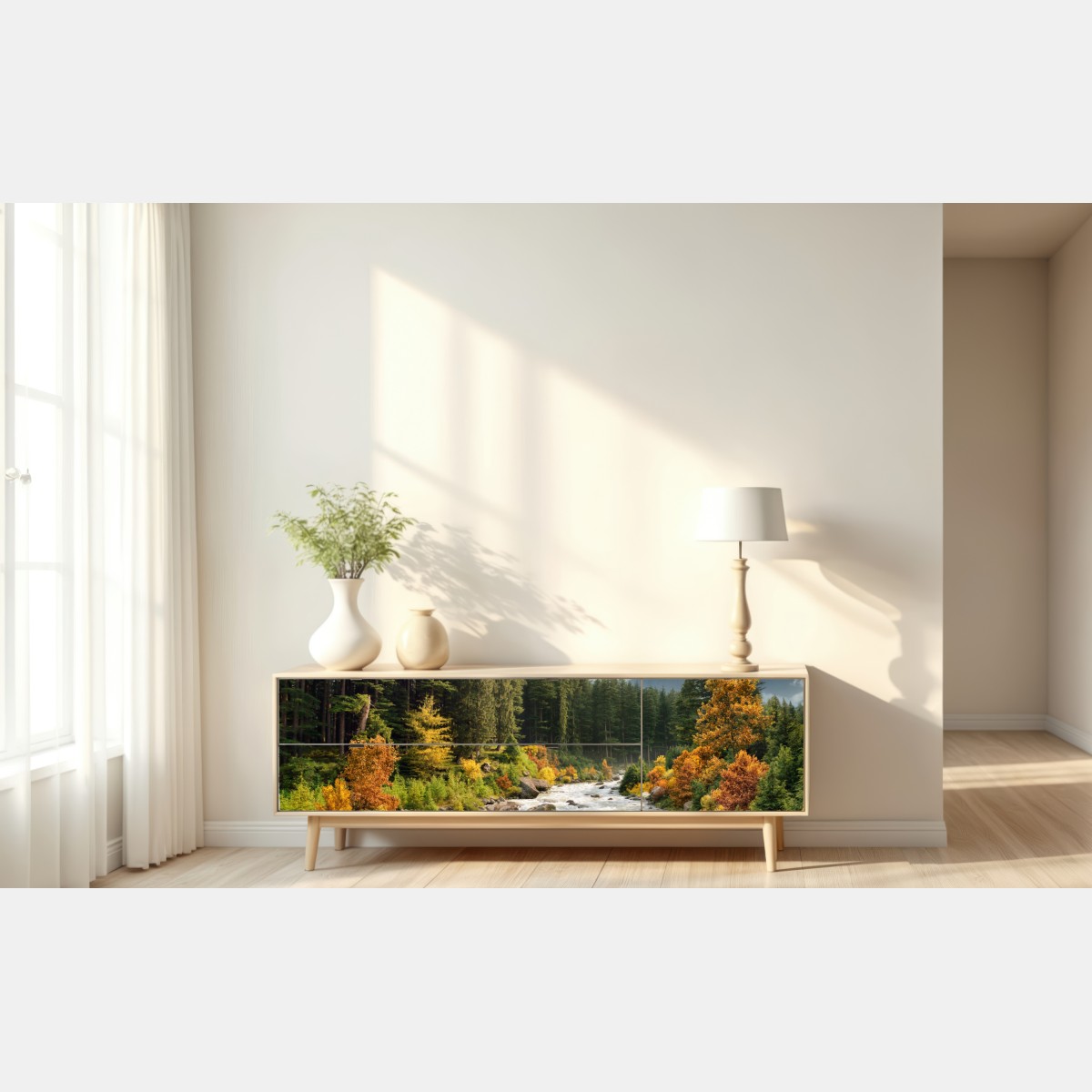 Naklejka repozycjonowalna jesienny górski krajobraz z rzeką – Wallissimo® Naklejka repozycjonowalna jesienny górski krajobraz z rzeką – Wallissimo®