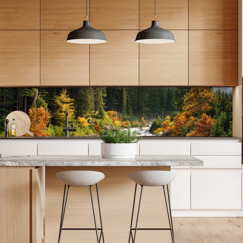 Naklejka repozycjonowalna jesienny górski krajobraz z rzeką – Wallissimo® Naklejka repozycjonowalna jesienny górski krajobraz z rzeką – Wallissimo®