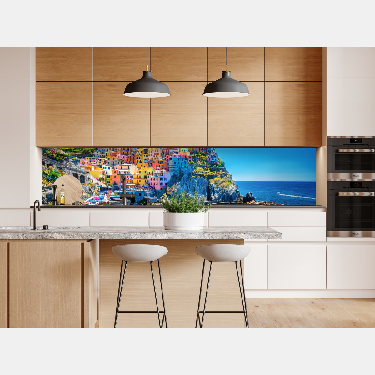 Naklejka repozycjonowalna kolorowa wioska na klifie nad morzem – Wallissimo® Naklejka repozycjonowalna kolorowa wioska na klifie nad morzem – Wallissimo®