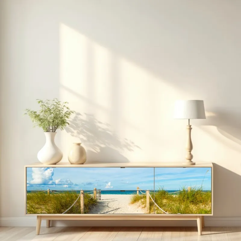 Naklejka repozycjonowalna spokojne drewniane molo o zachodzie słońca – Wallissimo®