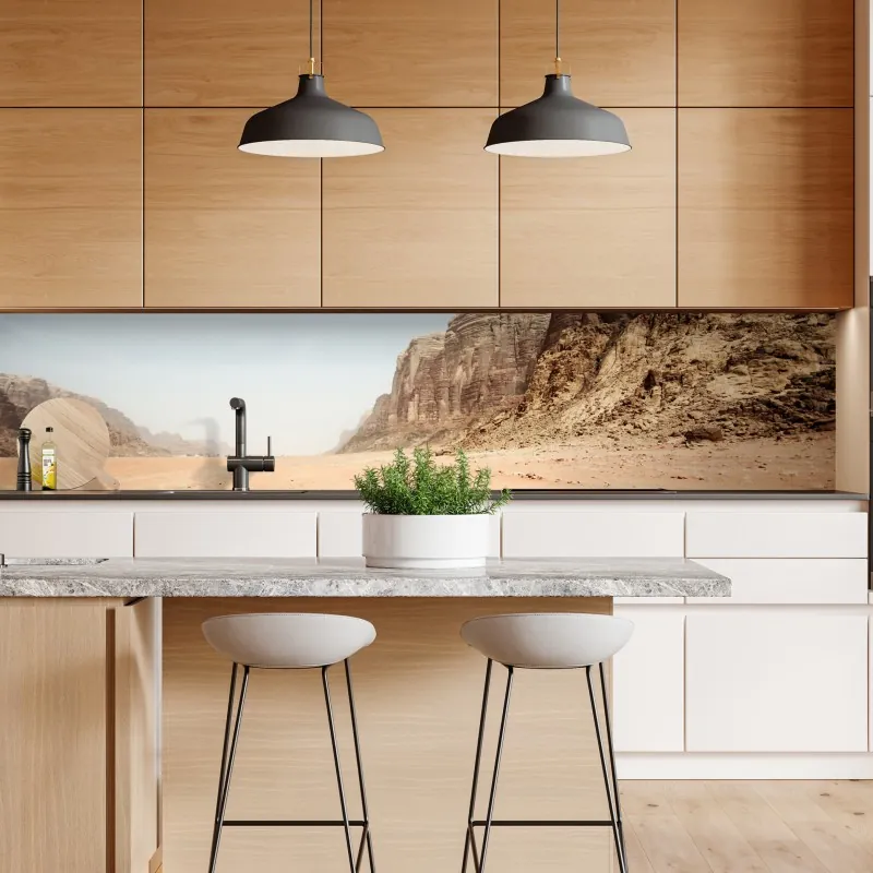 Naklejka repozycjonowalna rozległa panorama pustyni Wadi Rum, Jordania – Wallissimo® Naklejka repozycjonowalna rozległa panorama pustyni Wadi Rum, Jordania – Wallissimo®