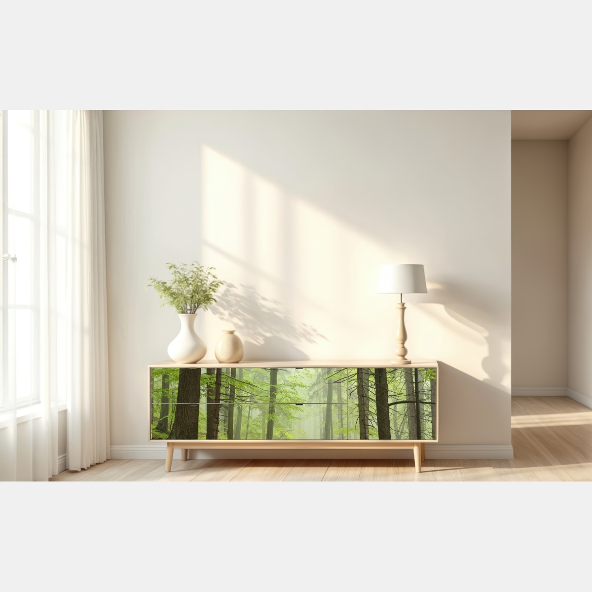 Naklejka repozycjonowalna mglisty zielony leśny szlak – Wallissimo® Naklejka repozycjonowalna mglisty zielony leśny szlak – Wallissimo®