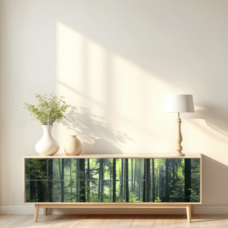 Naklejka repozycjonowalna tajemniczy zielony wiosenny las – Wallissimo® Naklejka repozycjonowalna tajemniczy zielony wiosenny las – Wallissimo®