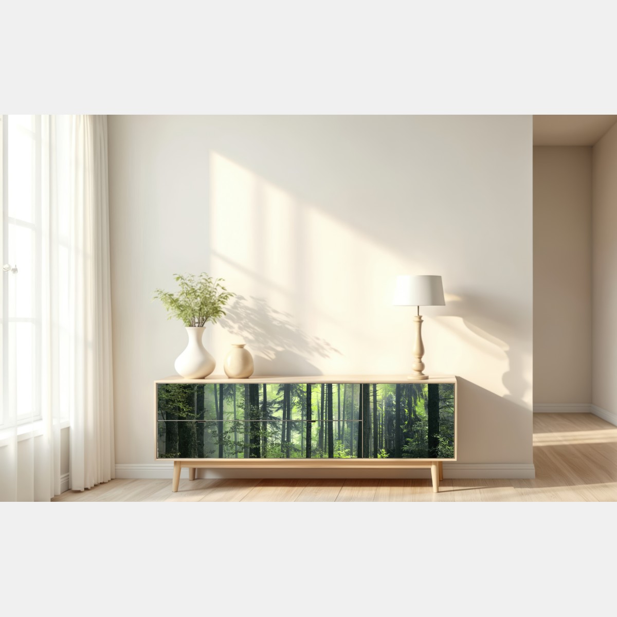 Naklejka repozycjonowalna tajemniczy zielony wiosenny las – Wallissimo® Naklejka repozycjonowalna tajemniczy zielony wiosenny las – Wallissimo®