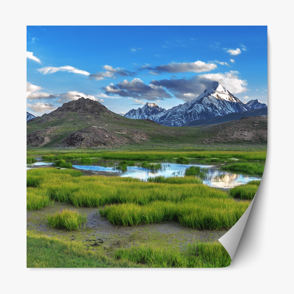 Repositionable sticker serene Himalayas mountain lake in summer