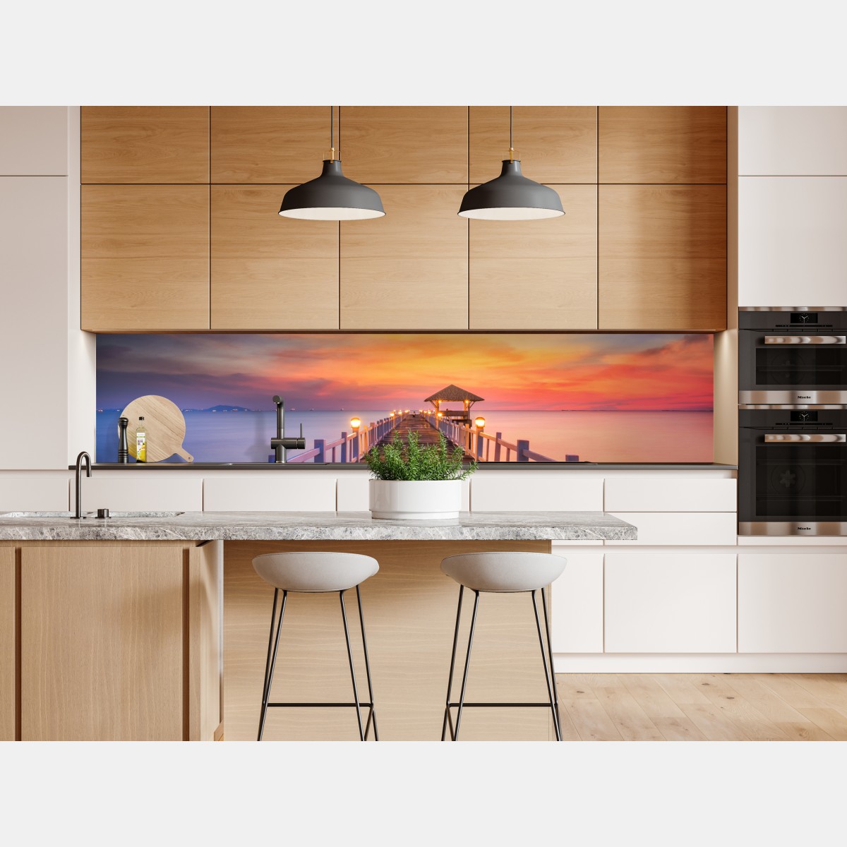 Naklejka repozycjonowalna drewniany pomost o wschodzie słońca – Wallissimo® Naklejka repozycjonowalna drewniany pomost o wschodzie słońca – Wallissimo®