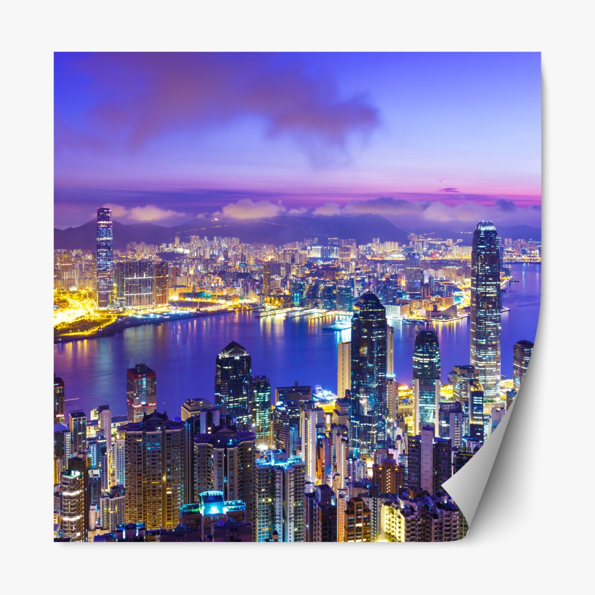 Repositionable sticker Hong Kong skyline at dawn