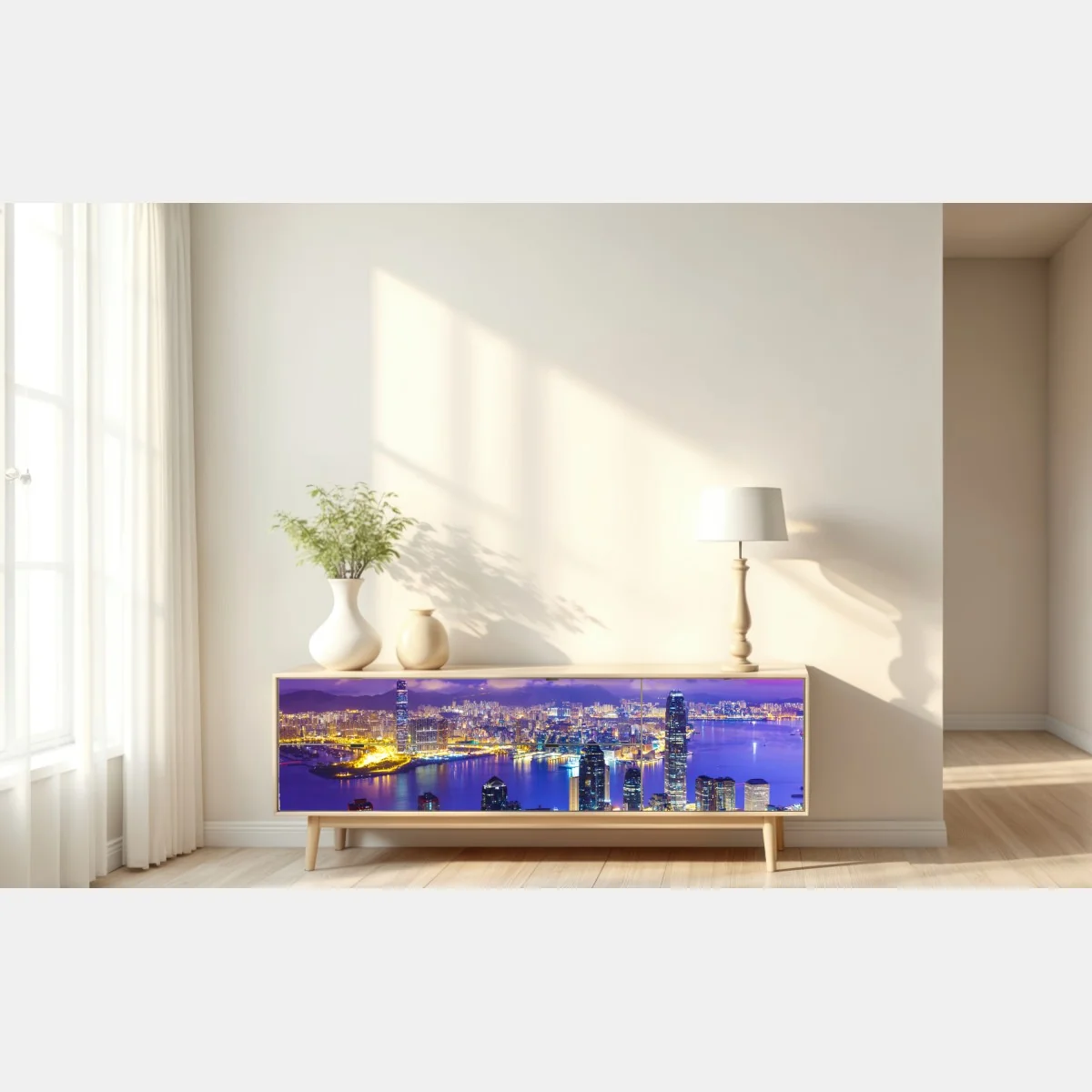 Naklejka repozycjonowalna Hong Kong panorama o świcie – Wallissimo® Naklejka repozycjonowalna Hong Kong panorama o świcie – Wallissimo®