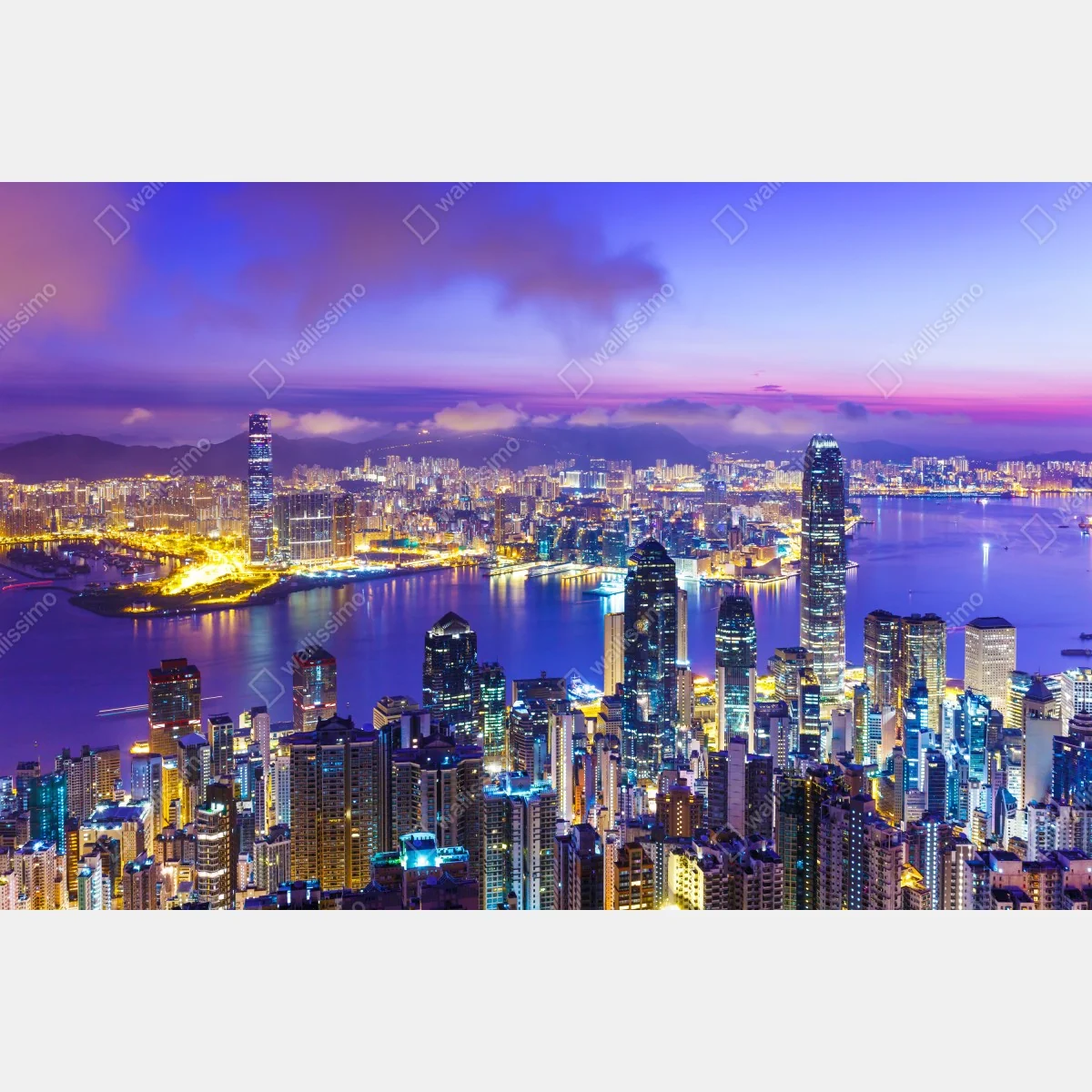 Naklejka repozycjonowalna Hong Kong panorama o świcie – Wallissimo® Naklejka repozycjonowalna Hong Kong panorama o świcie – Wallissimo®