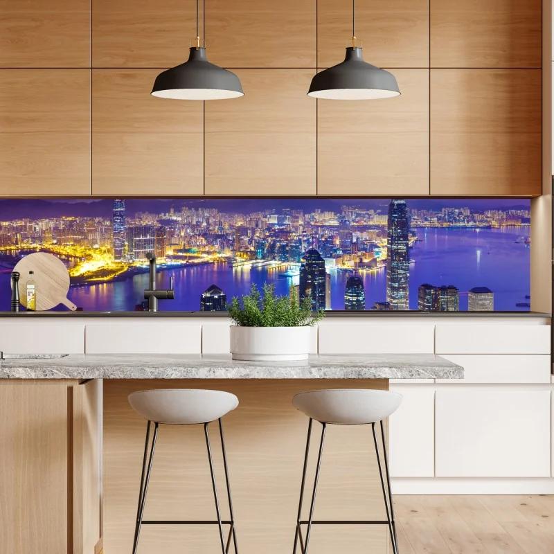 Naklejka repozycjonowalna Hong Kong panorama o świcie – Wallissimo® Naklejka repozycjonowalna Hong Kong panorama o świcie – Wallissimo®