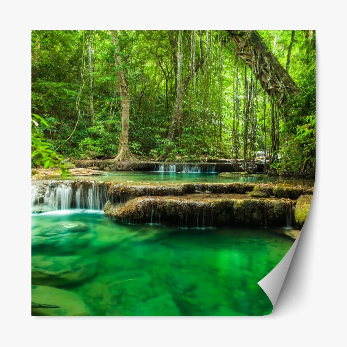 Naklejka repozycjonowalna spokojne turkusowe baseny przy wodospadzie Erawan – Wallissimo® Naklejka repozycjonowalna spokojne turkusowe baseny przy wodospadzie Erawan – Wallissimo®