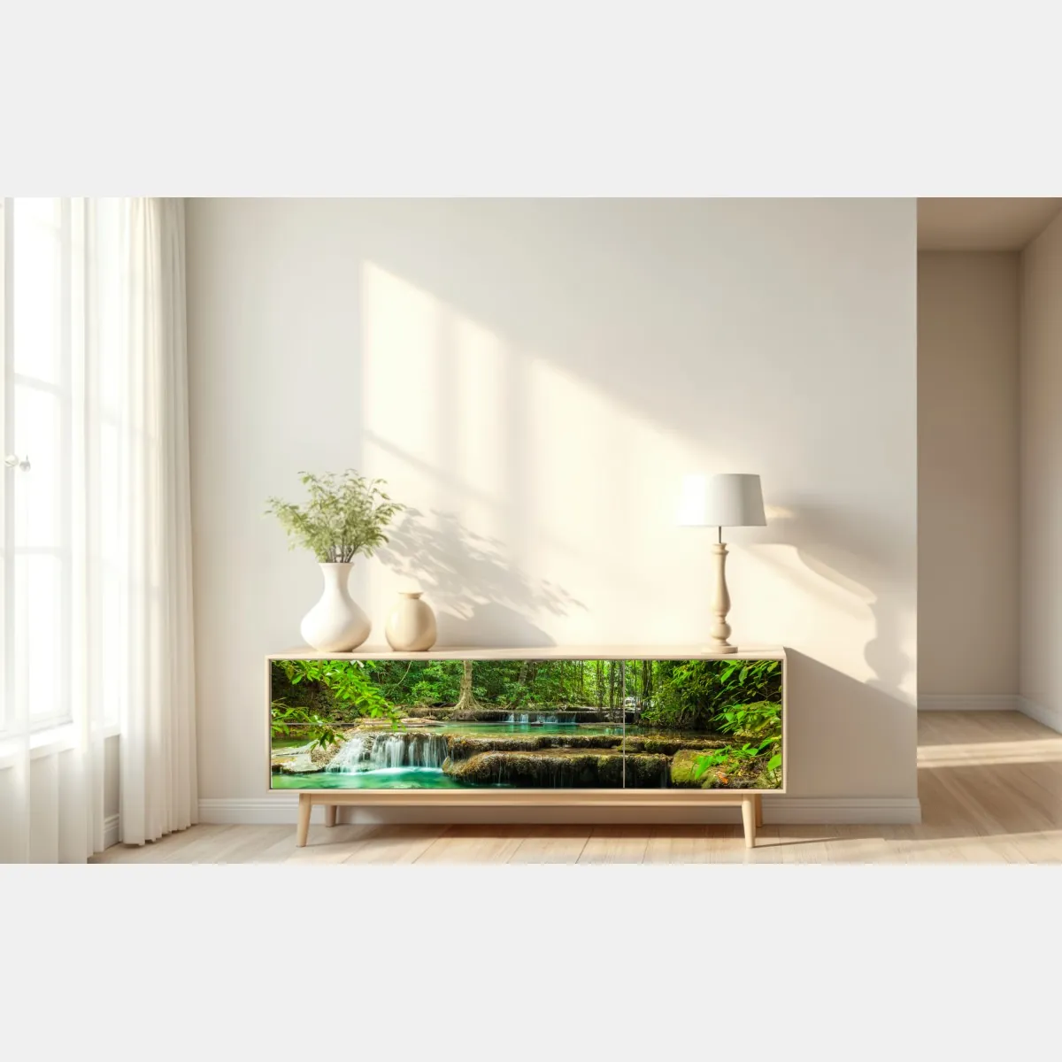 Naklejka repozycjonowalna spokojne turkusowe baseny przy wodospadzie Erawan – Wallissimo® Naklejka repozycjonowalna spokojne turkusowe baseny przy wodospadzie Erawan – Wallissimo®