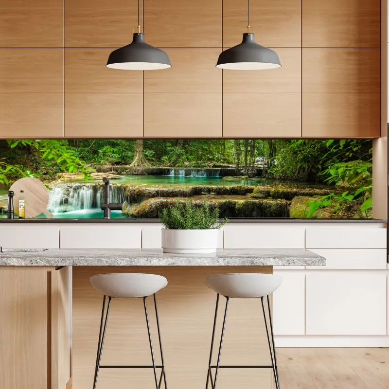 Naklejka repozycjonowalna spokojne turkusowe baseny przy wodospadzie Erawan – Wallissimo® Naklejka repozycjonowalna spokojne turkusowe baseny przy wodospadzie Erawan – Wallissimo®