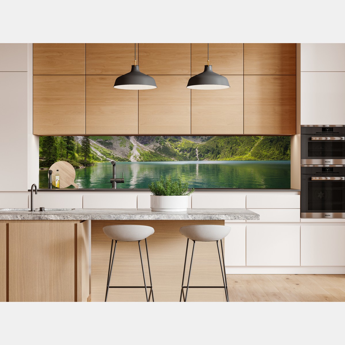 Naklejka repozycjonowalna spokojne szmaragdowe jezioro górskie ze skalistymi szczytami – Wallissimo® Naklejka repozycjonowalna spokojne szmaragdowe jezioro górskie ze skalistymi szczytami – Wallissimo®