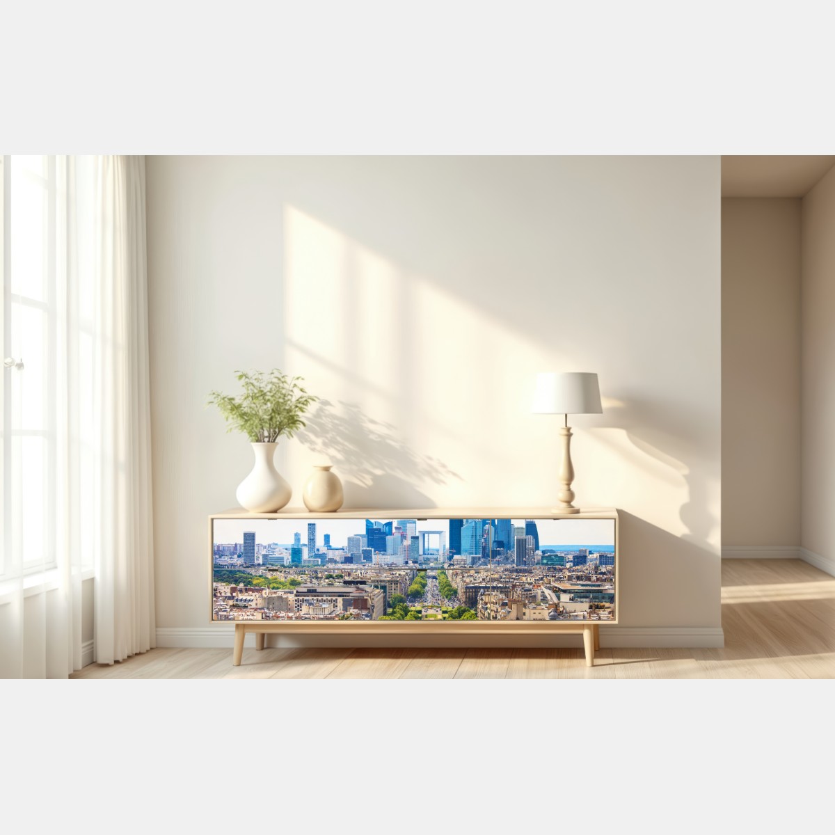 Naklejka repozycjonowalna Paryż panorama miasta z aleją obsadzoną drzewami – Wallissimo® Naklejka repozycjonowalna Paryż panorama miasta z aleją obsadzoną drzewami – Wallissimo®