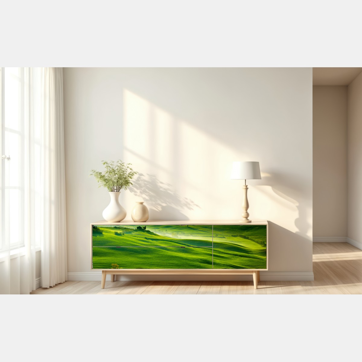 Naklejka repozycjonowalna słoneczne falujące wzgórza Toskanii – Wallissimo® Naklejka repozycjonowalna słoneczne falujące wzgórza Toskanii – Wallissimo®