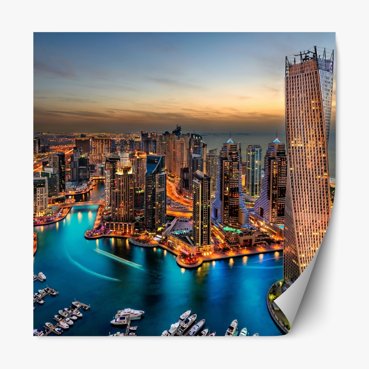 Repositionable sticker vibrant Dubai Marina skyline at dusk