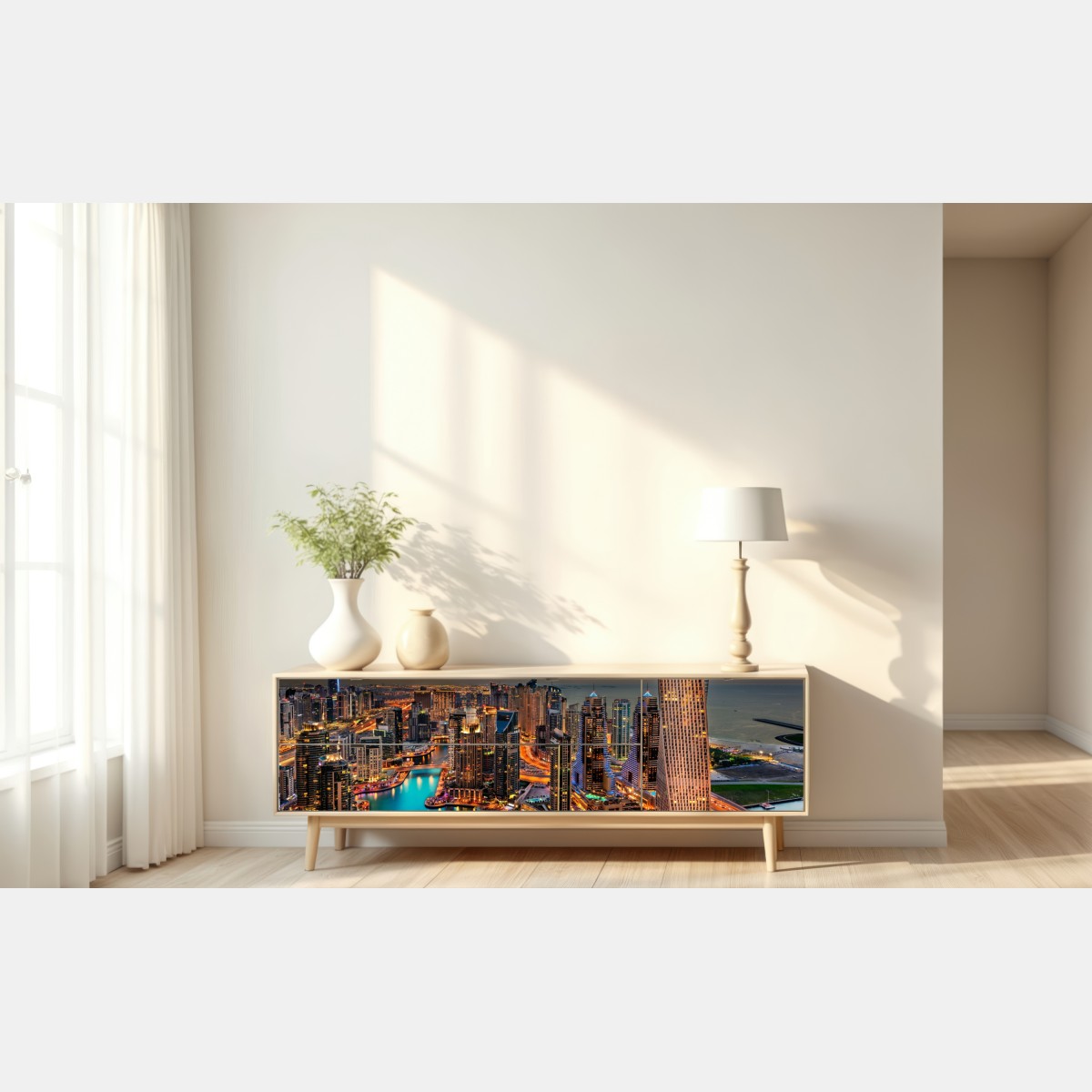 Naklejka repozycjonowalna Dubaj marina wieczorna panorama – Wallissimo® Naklejka repozycjonowalna Dubaj marina wieczorna panorama – Wallissimo®