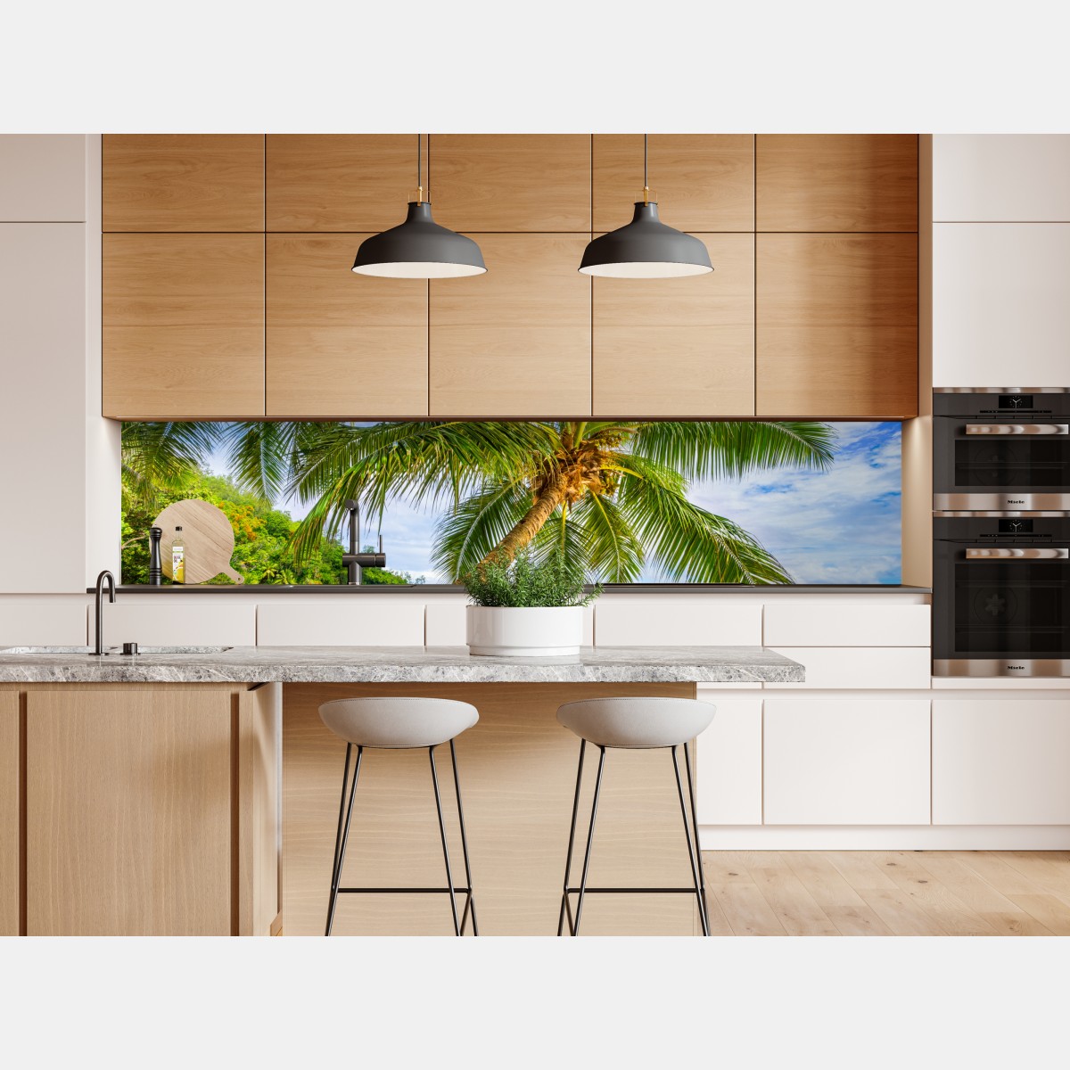 Naklejka repozycjonowalna tropikalna palma na białej plaży – Wallissimo® Naklejka repozycjonowalna tropikalna palma na białej plaży – Wallissimo®