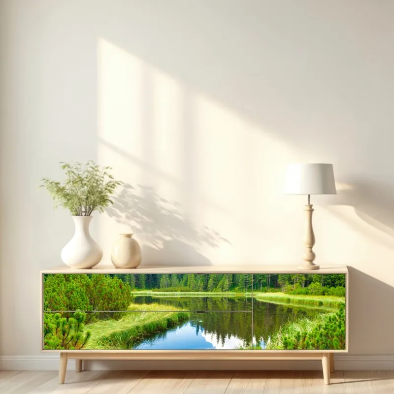 Naklejka repozycjonowalna pastelowy wzór liści miłorzębu ze złotymi akcentami – Wallissimo®