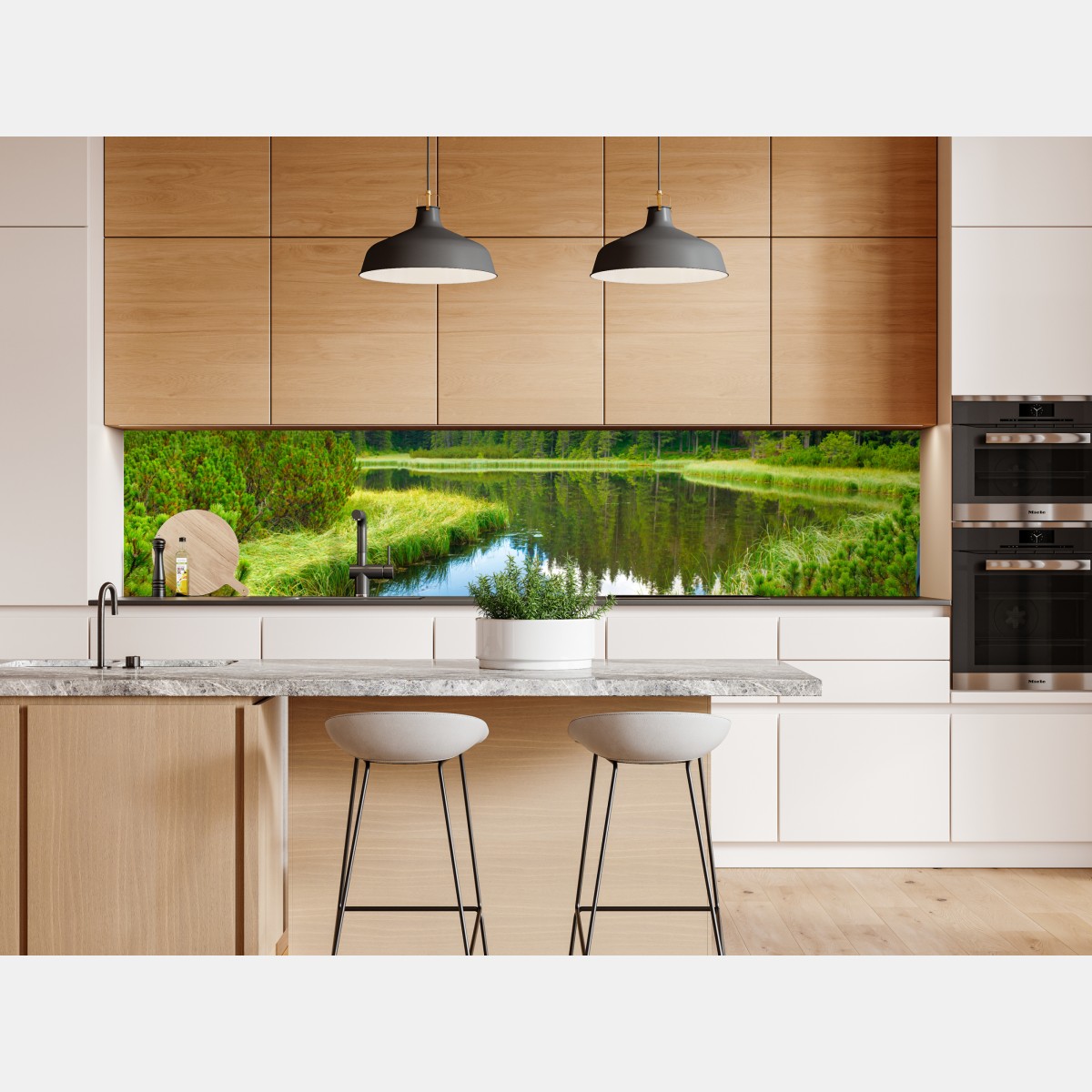 Naklejka repozycjonowalna spokojne jezioro leśne z drewnianym mostem – Wallissimo® Naklejka repozycjonowalna spokojne jezioro leśne z drewnianym mostem – Wallissimo®