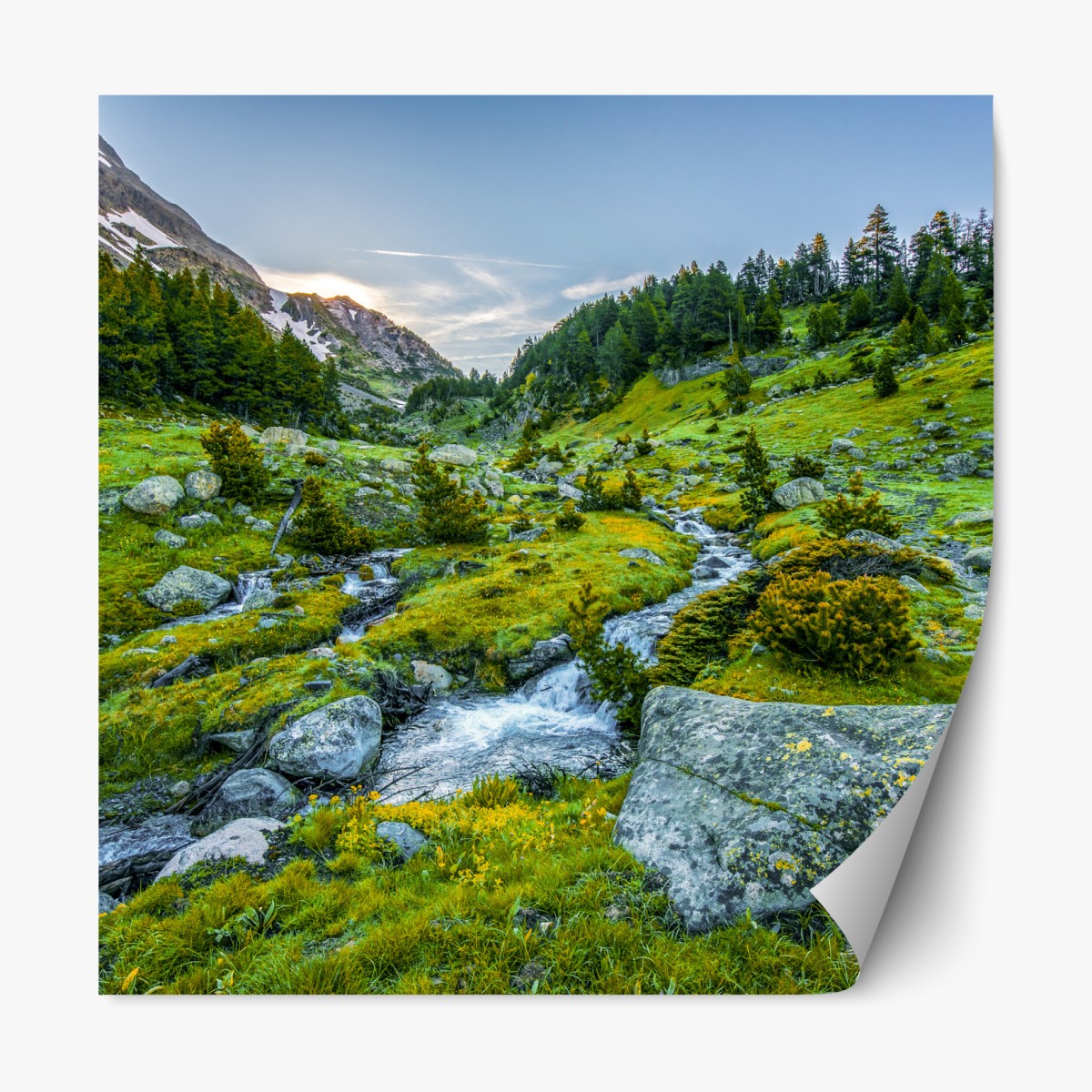 Repositionable sticker sunlit valley in Posets y Maladeta, Pyrenees