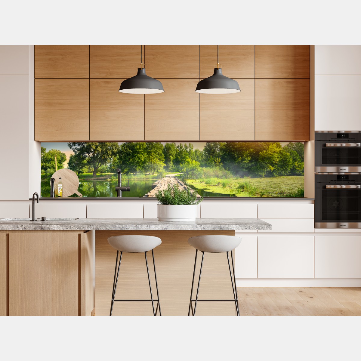 Naklejka repozycjonowalna słoneczny drewniany most nad spokojnym jeziorem – Wallissimo® Naklejka repozycjonowalna słoneczny drewniany most nad spokojnym jeziorem – Wallissimo®