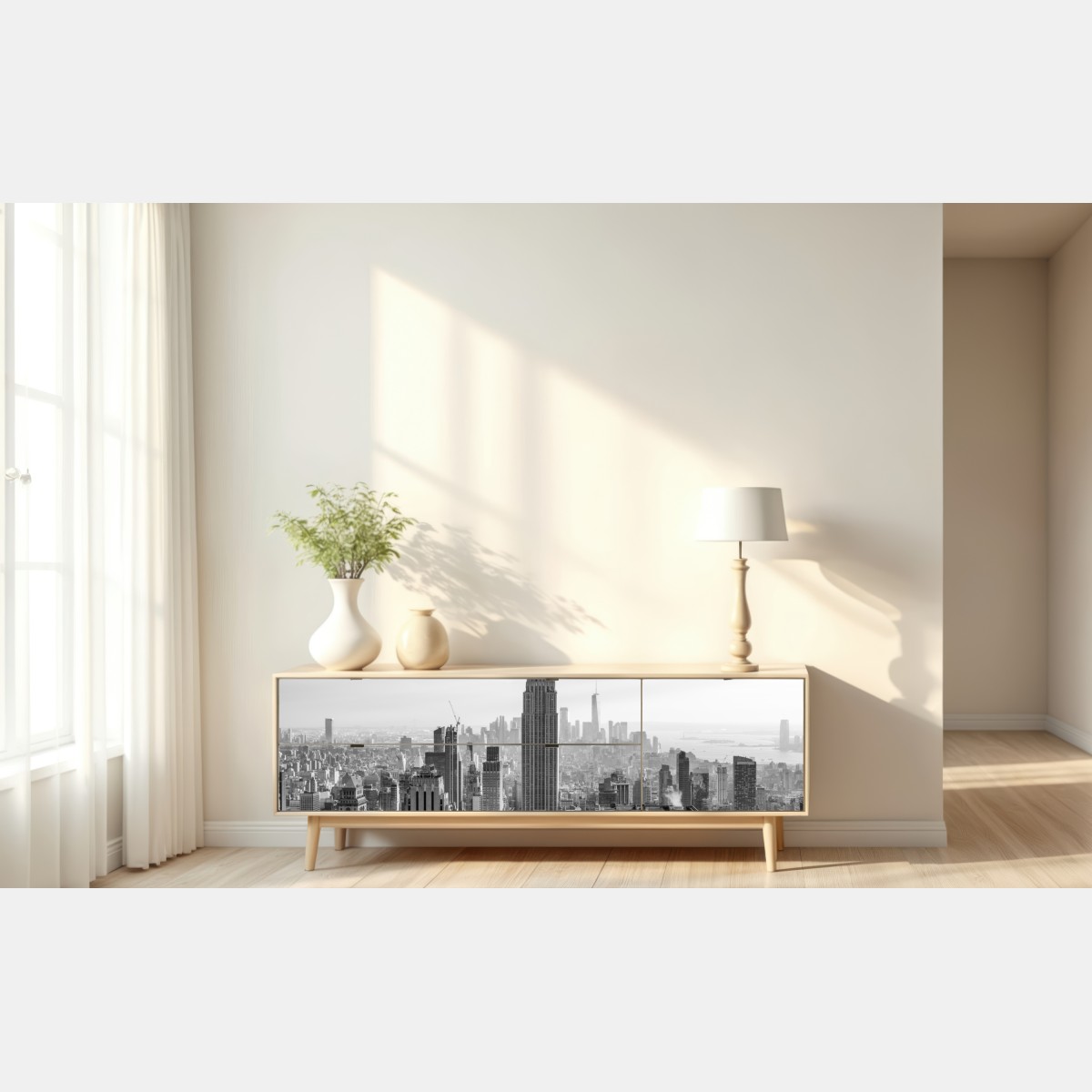 Naklejka repozycjonowalna Nowy Jork panorama w czerni i bieli – Wallissimo® Naklejka repozycjonowalna Nowy Jork panorama w czerni i bieli – Wallissimo®