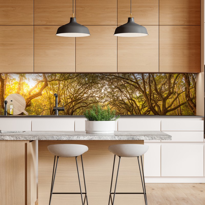 Naklejka repozycjonowalna słoneczna aleja starych dębów przy Savannah – Wallissimo® Naklejka repozycjonowalna słoneczna aleja starych dębów przy Savannah – Wallissimo®