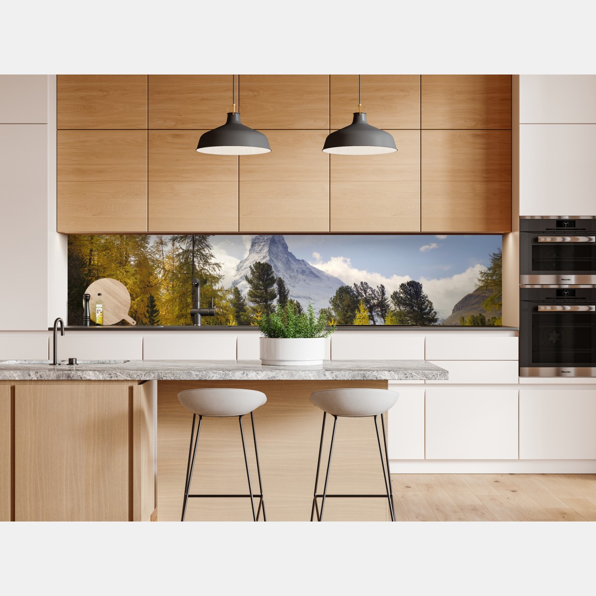 Naklejka repozycjonowalna złote modrzewie i Matterhorn – Wallissimo® Naklejka repozycjonowalna złote modrzewie i Matterhorn – Wallissimo®