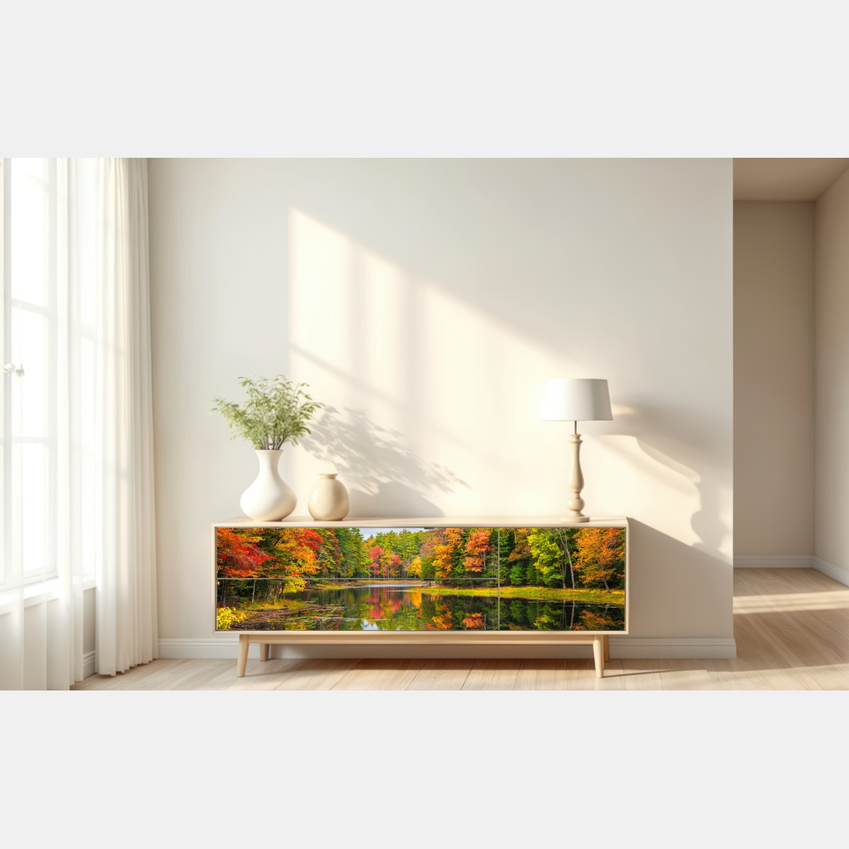 Naklejka repozycjonowalna jesienne odbicia w Nowej Anglii – Wallissimo® Naklejka repozycjonowalna jesienne odbicia w Nowej Anglii – Wallissimo®