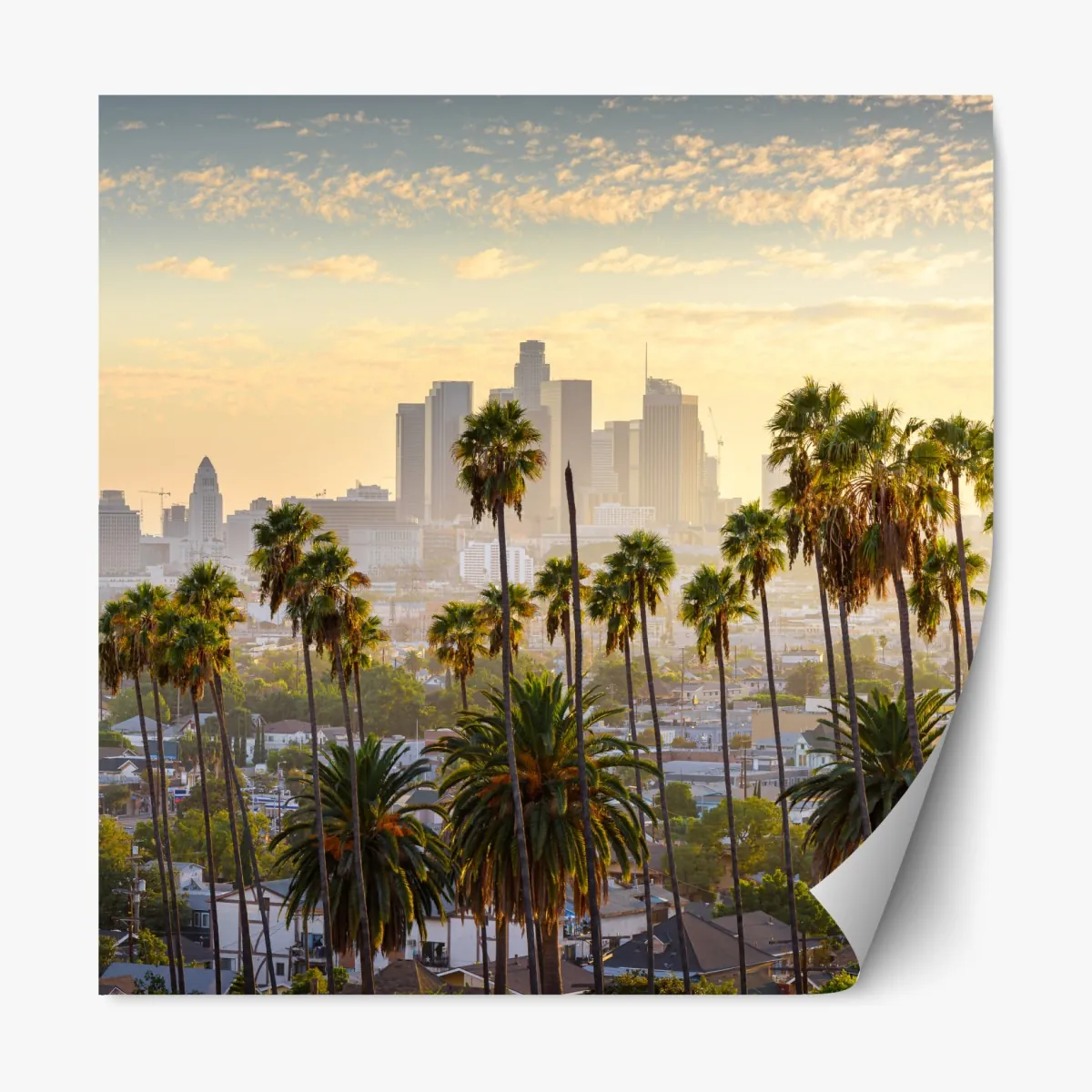 Naklejka repozycjonowalna złota panorama Los Angeles z palmami – Wallissimo® Naklejka repozycjonowalna złota panorama Los Angeles z palmami – Wallissimo®