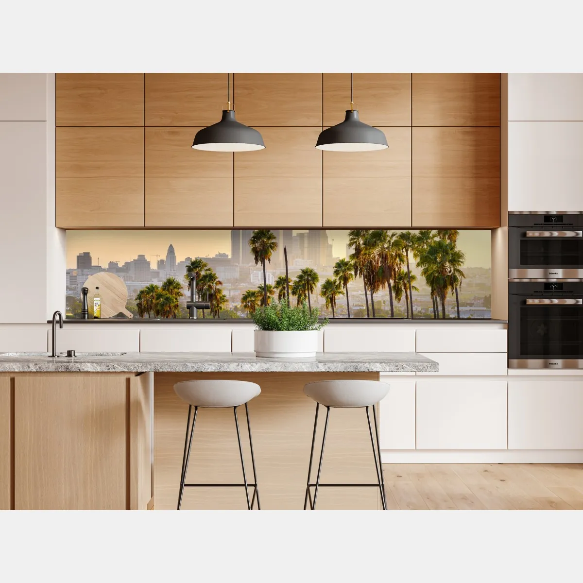 Naklejka repozycjonowalna złota panorama Los Angeles z palmami – Wallissimo® Naklejka repozycjonowalna złota panorama Los Angeles z palmami – Wallissimo®