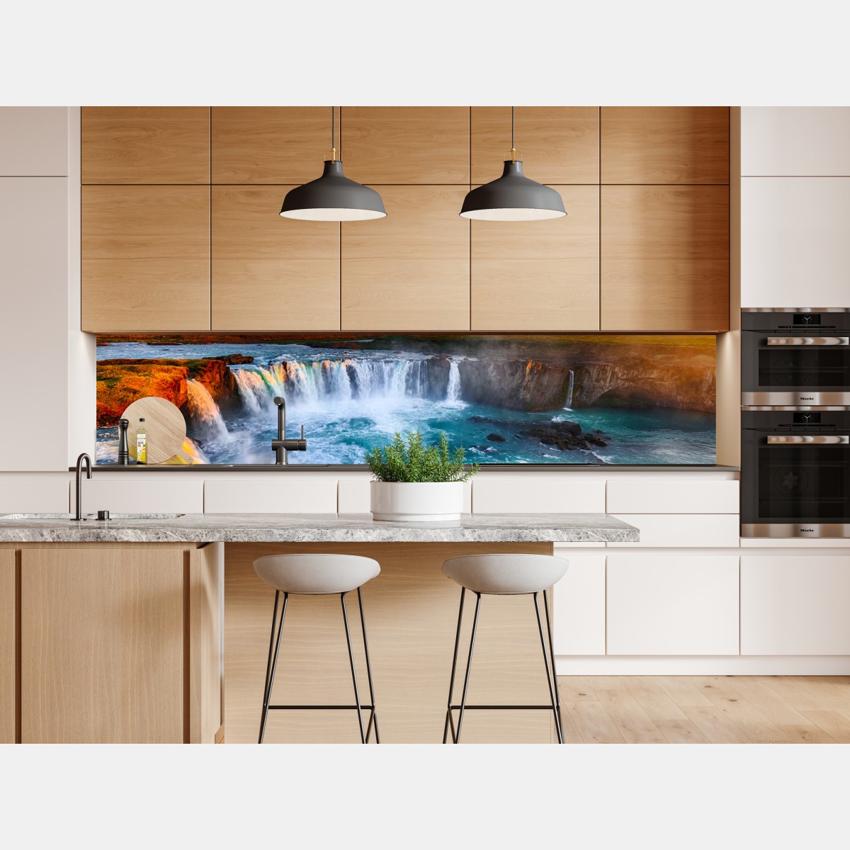 Naklejka repozycjonowalna Godafoss wodospad o wschodzie słońca – Wallissimo® Naklejka repozycjonowalna Godafoss wodospad o wschodzie słońca – Wallissimo®