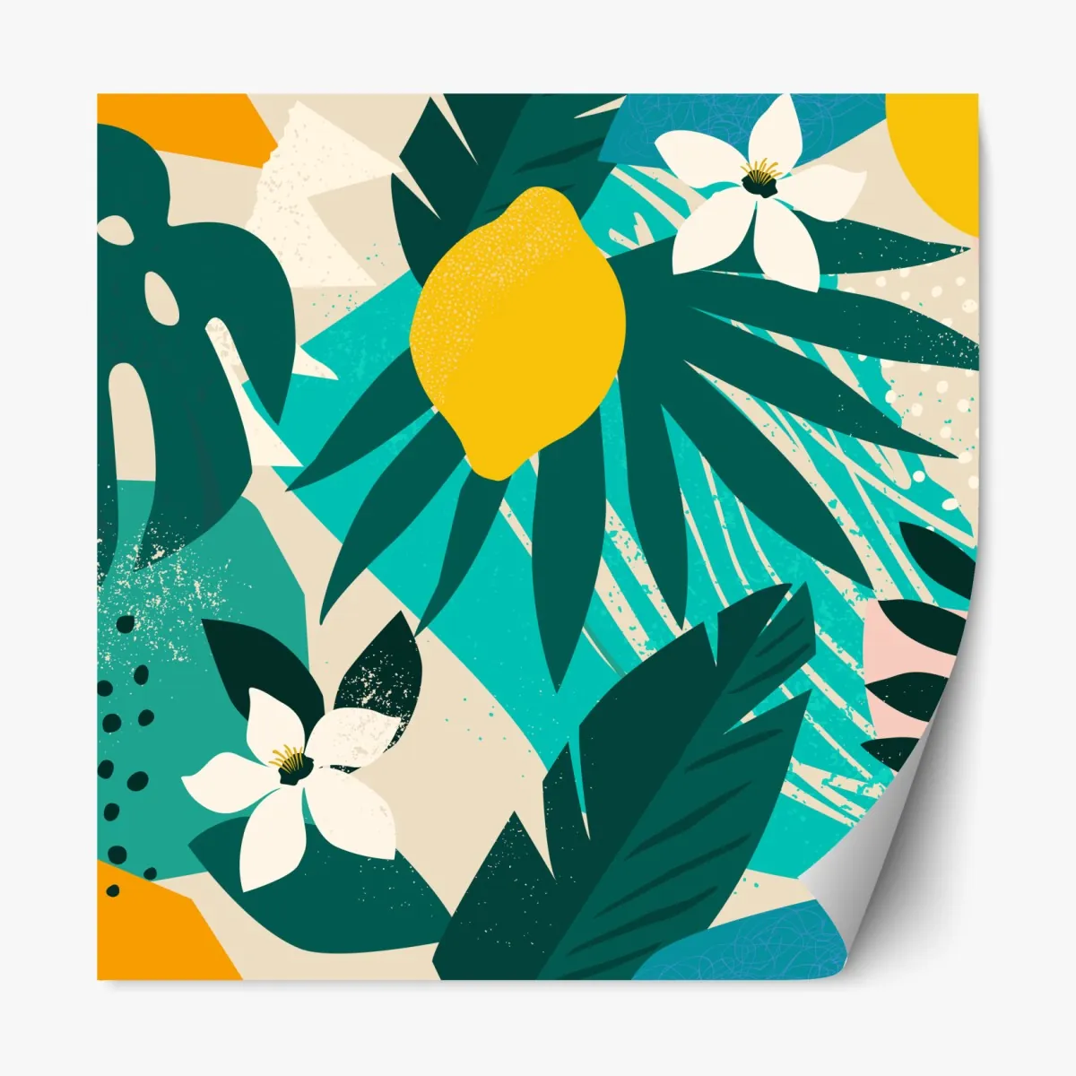 Naklejka repozycjonowalna tropikalny wzór z liśćmi i cytrynami – Wallissimo® Naklejka repozycjonowalna tropikalny wzór z liśćmi i cytrynami – Wallissimo®