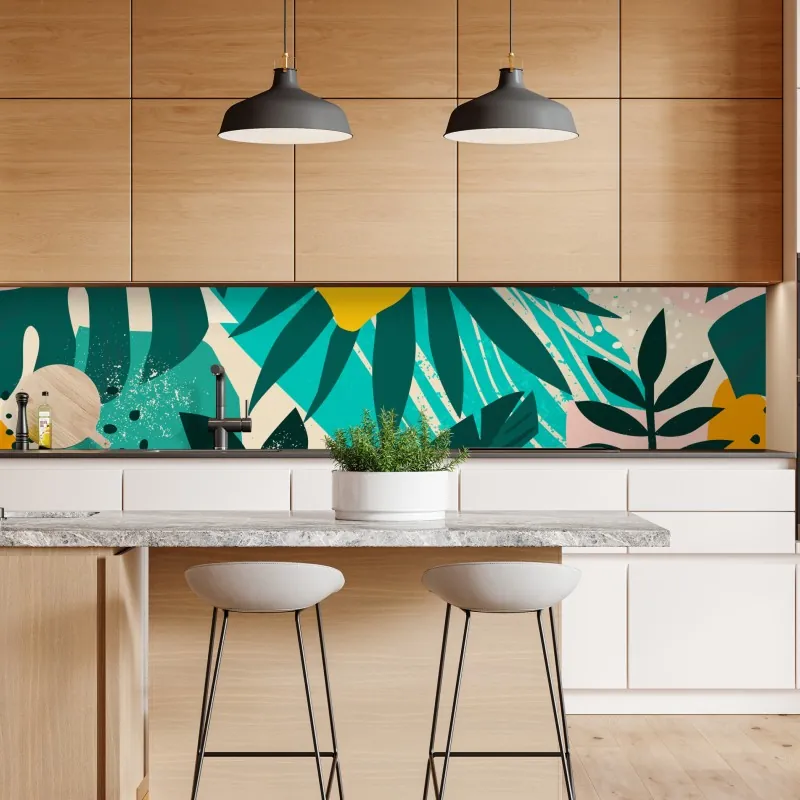 Naklejka repozycjonowalna orientalny wzór z drzewami i liśćmi – Wallissimo®