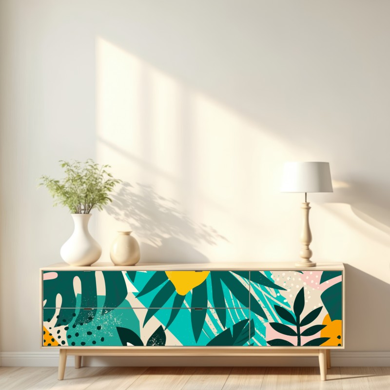 Naklejka repozycjonowalna tropikalny wzór z liśćmi i cytrynami – Wallissimo® Naklejka repozycjonowalna tropikalny wzór z liśćmi i cytrynami – Wallissimo®