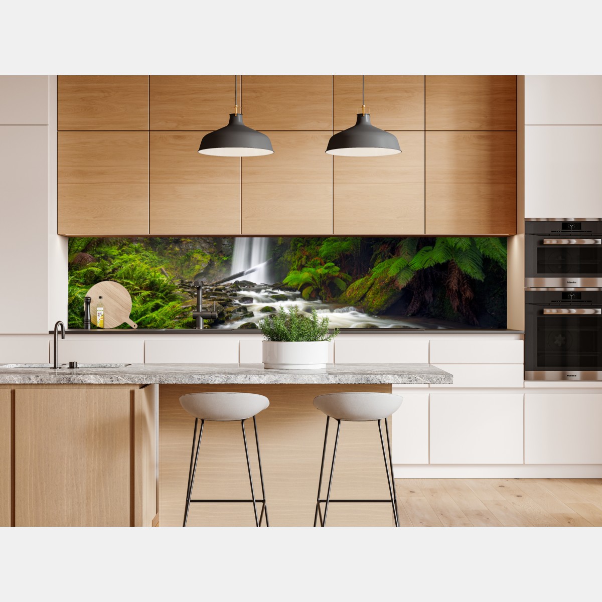 Naklejka repozycjonowalna lśniący wodospad w lesie pełnym paproci – Wallissimo® Naklejka repozycjonowalna lśniący wodospad w lesie pełnym paproci – Wallissimo®