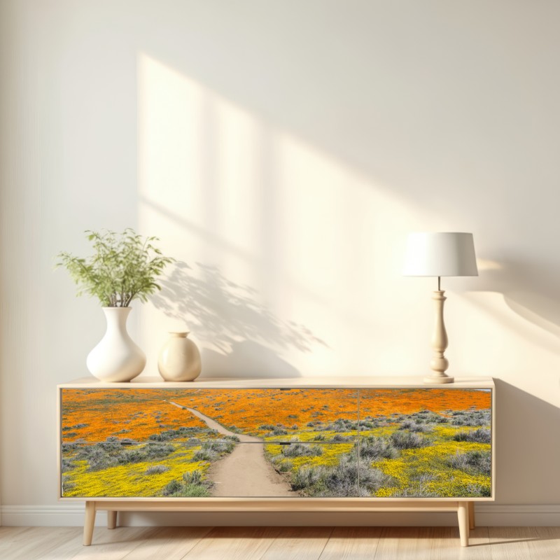 Naklejka repozycjonowalna ścieżka przez makowy super bloom w Południowej Kalifornii – Wallissimo® Naklejka repozycjonowalna ścieżka przez makowy super bloom w Południowej Kalifornii – Wallissimo®