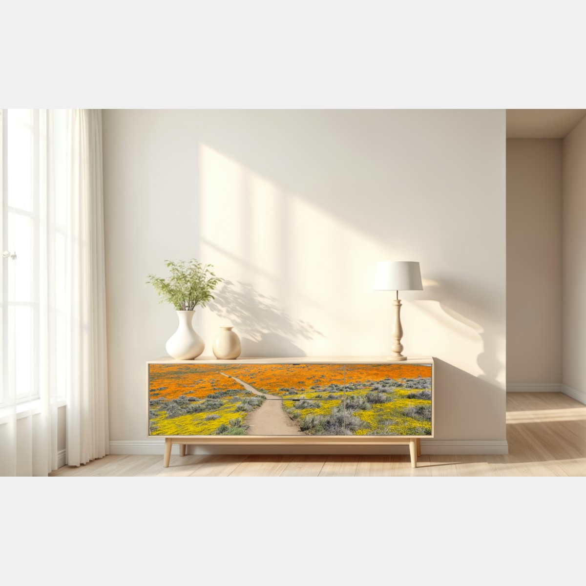 Naklejka repozycjonowalna ścieżka przez makowy super bloom w Południowej Kalifornii – Wallissimo® Naklejka repozycjonowalna ścieżka przez makowy super bloom w Południowej Kalifornii – Wallissimo®