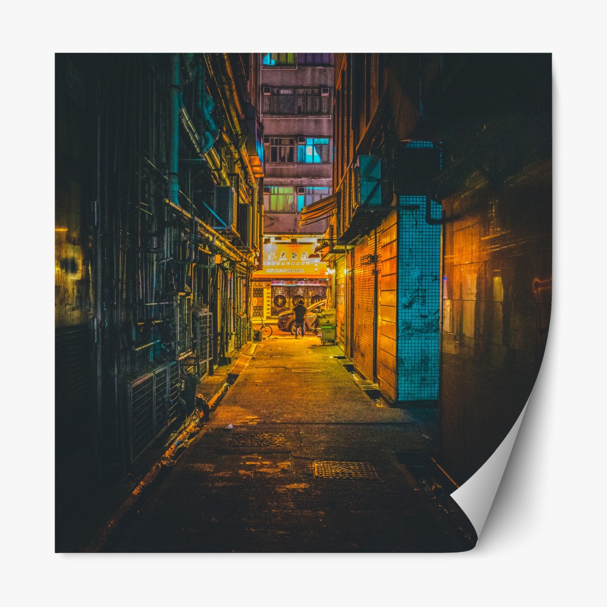 Repositionable sticker Hong Kong neon alley at night