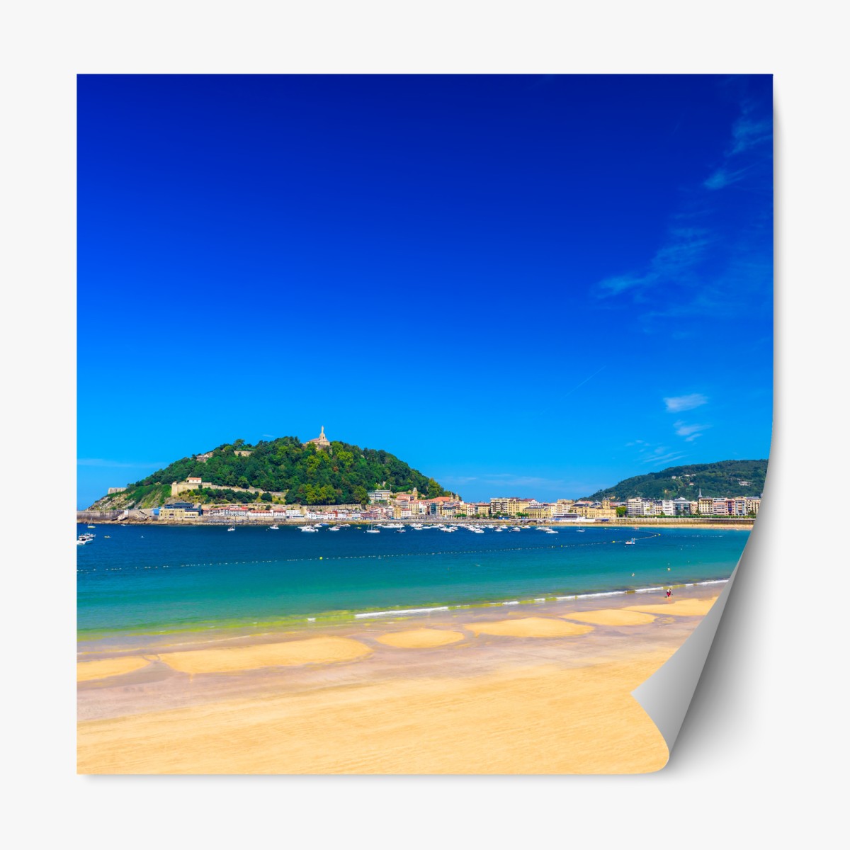 Repositionable sticker sunlit coastal panorama with golden sand