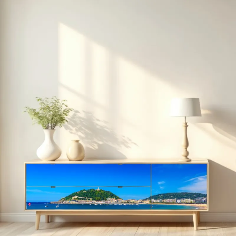 Naklejka repozycjonowalna słoneczna panorama nadmorska z złotym piaskiem – Wallissimo® Naklejka repozycjonowalna słoneczna panorama nadmorska z złotym piaskiem – Wallissimo®