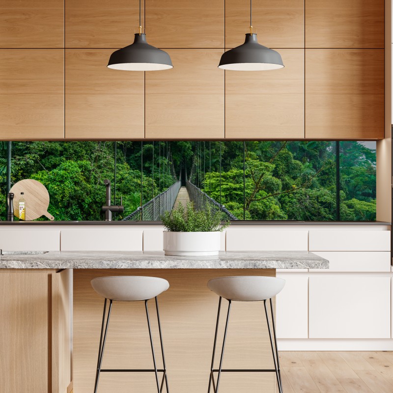 Naklejka repozycjonowalna wiszący most w bujnej dżungli – Wallissimo® Naklejka repozycjonowalna wiszący most w bujnej dżungli – Wallissimo®